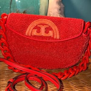 Tory Burch Eleanor Tweed Convertible Shoulder/Crossbody Bright Orange NWOT